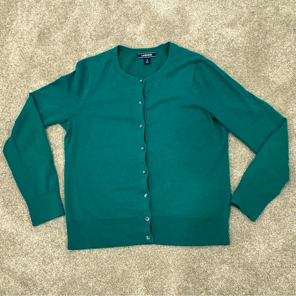 Lands End Teal Cardigan Size Small, Excellent Condition. 100% Cotton